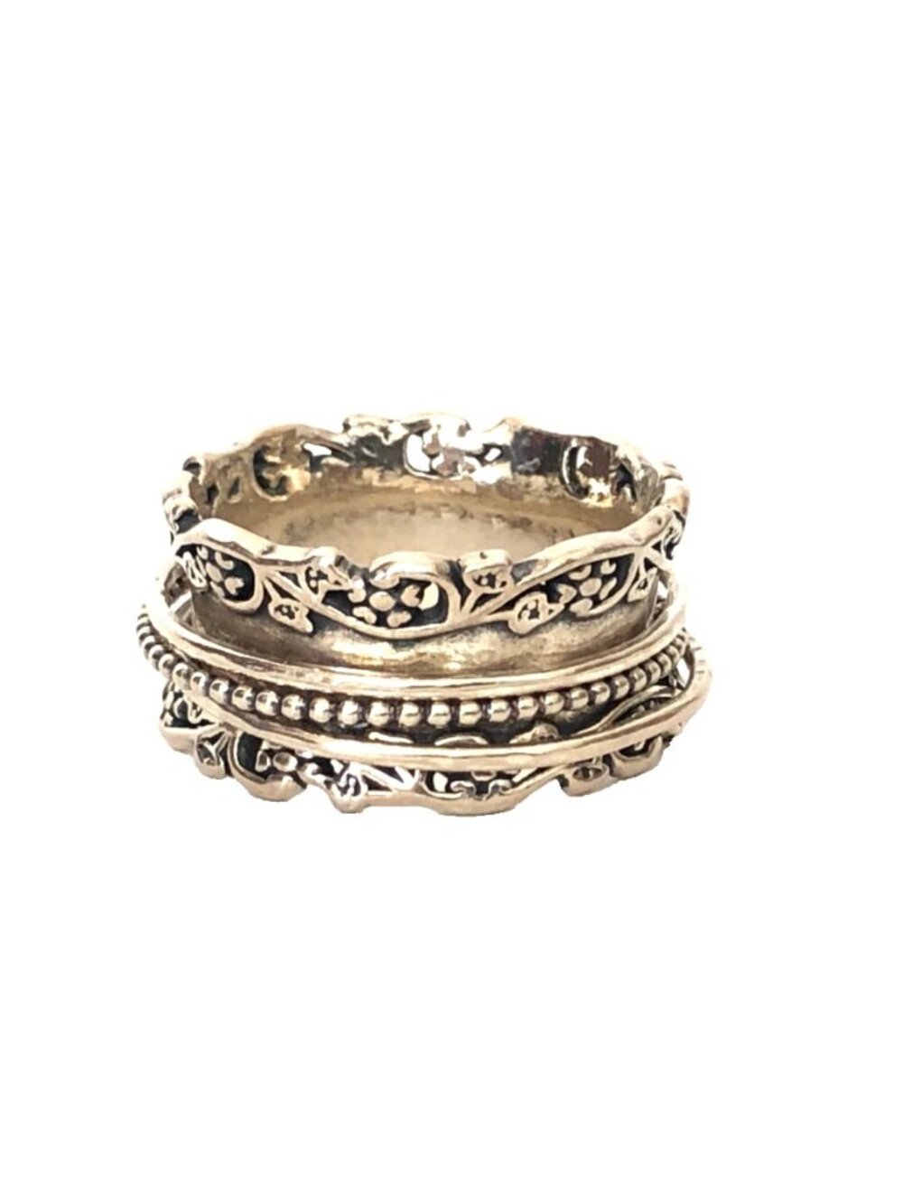 Israel PZ Multi Spinner Ring Sterling Silver Intertwined Flowers Band 925 Sz 8.5